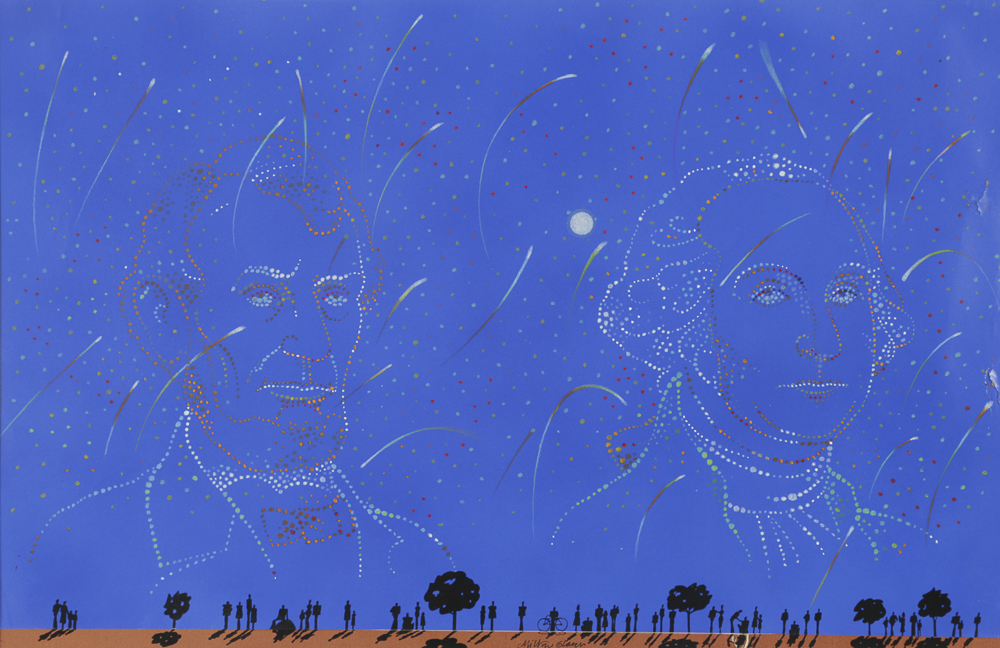 Milton Glaser Lithograph on Paper with Hand Painted Embellishments of Abraham Lincoln and George Washington
