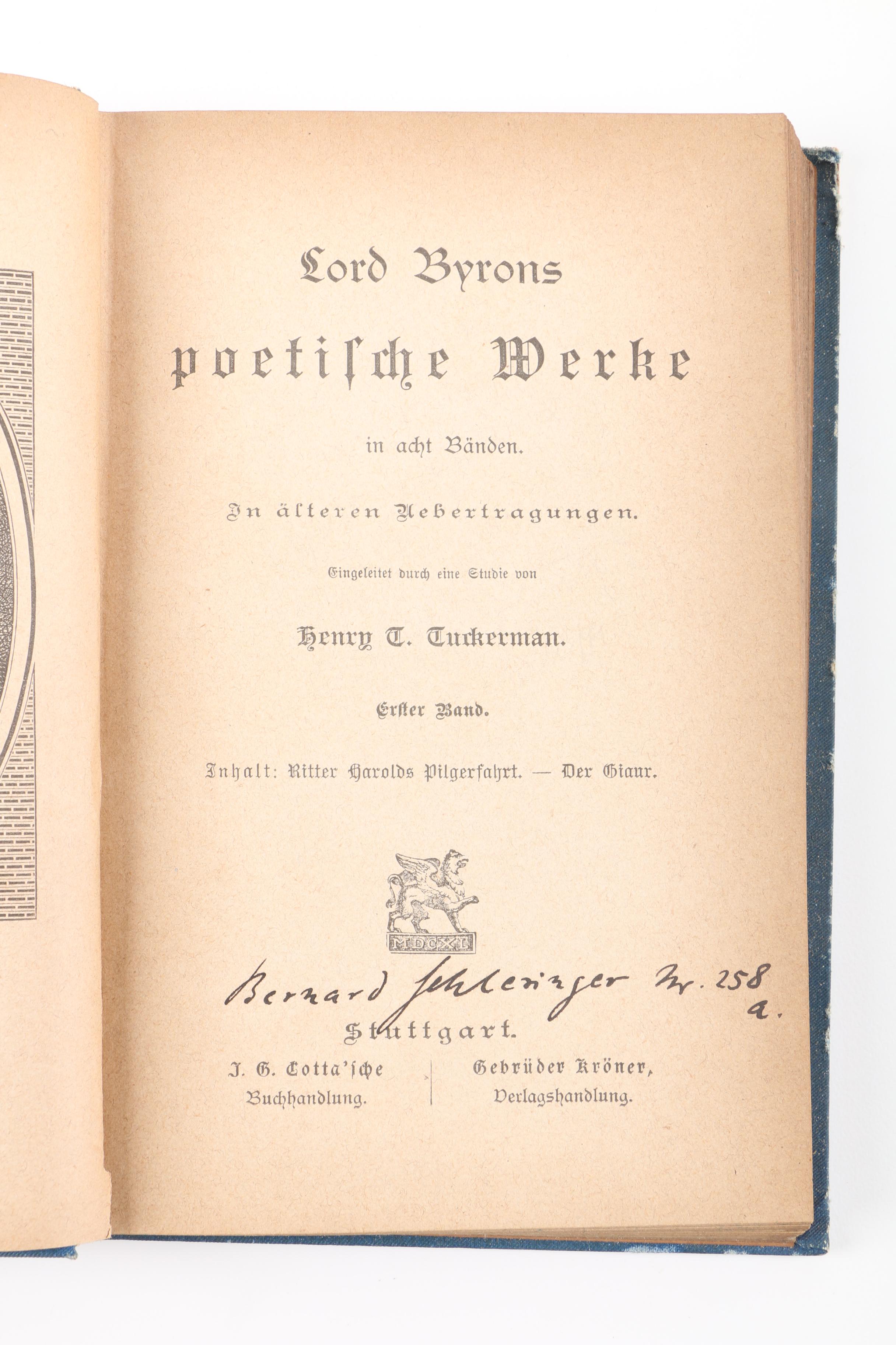 Antique Set of The Works of Lord Byron in German