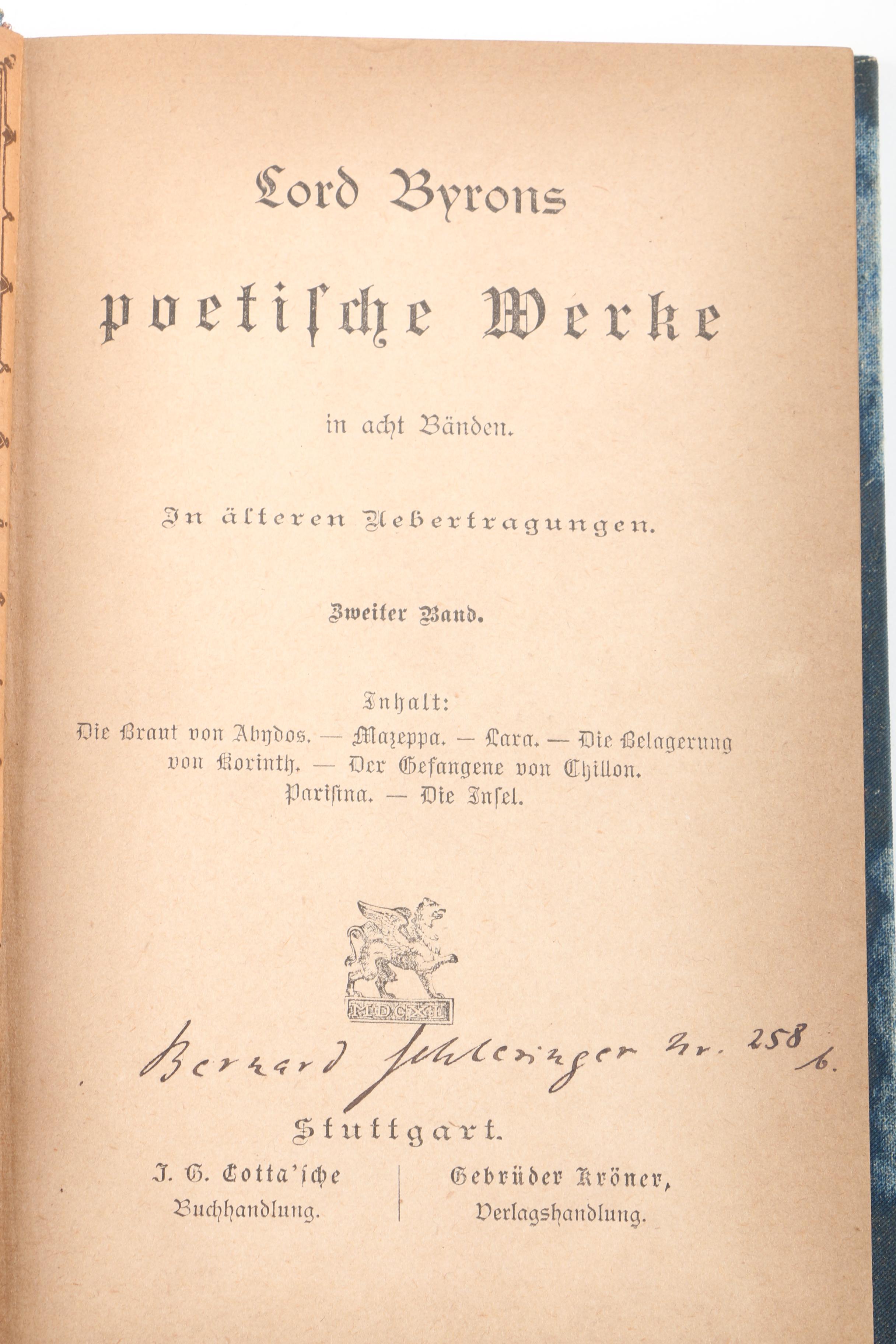Antique Set of The Works of Lord Byron in German