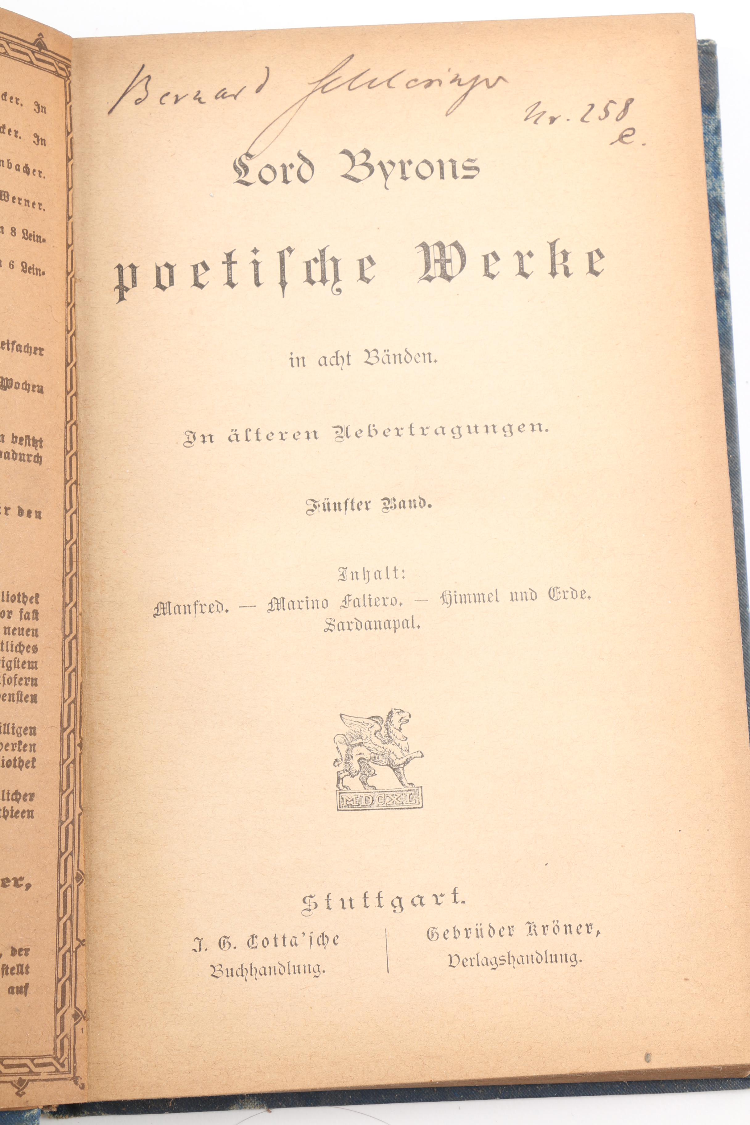 Antique Set of The Works of Lord Byron in German