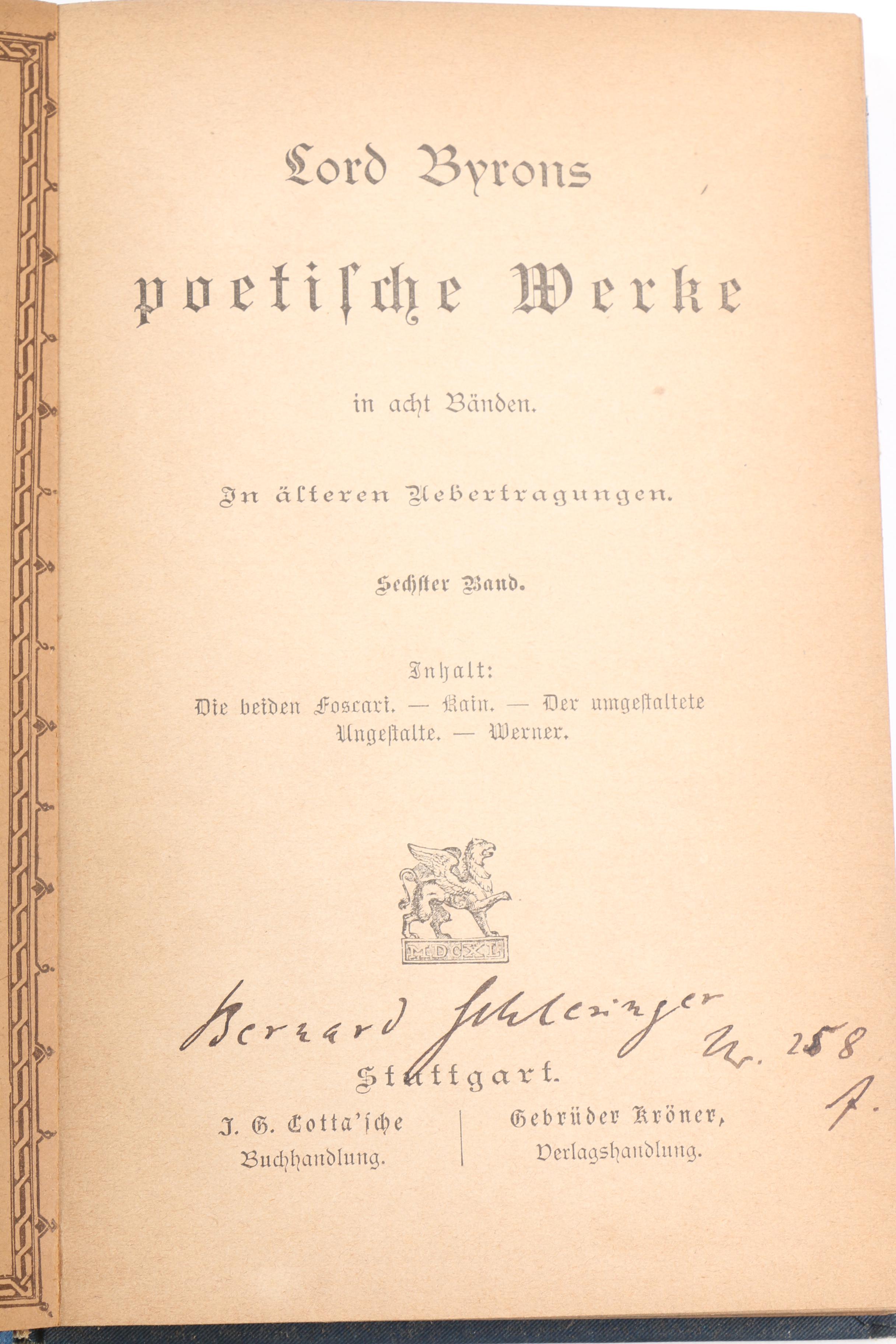 Antique Set of The Works of Lord Byron in German