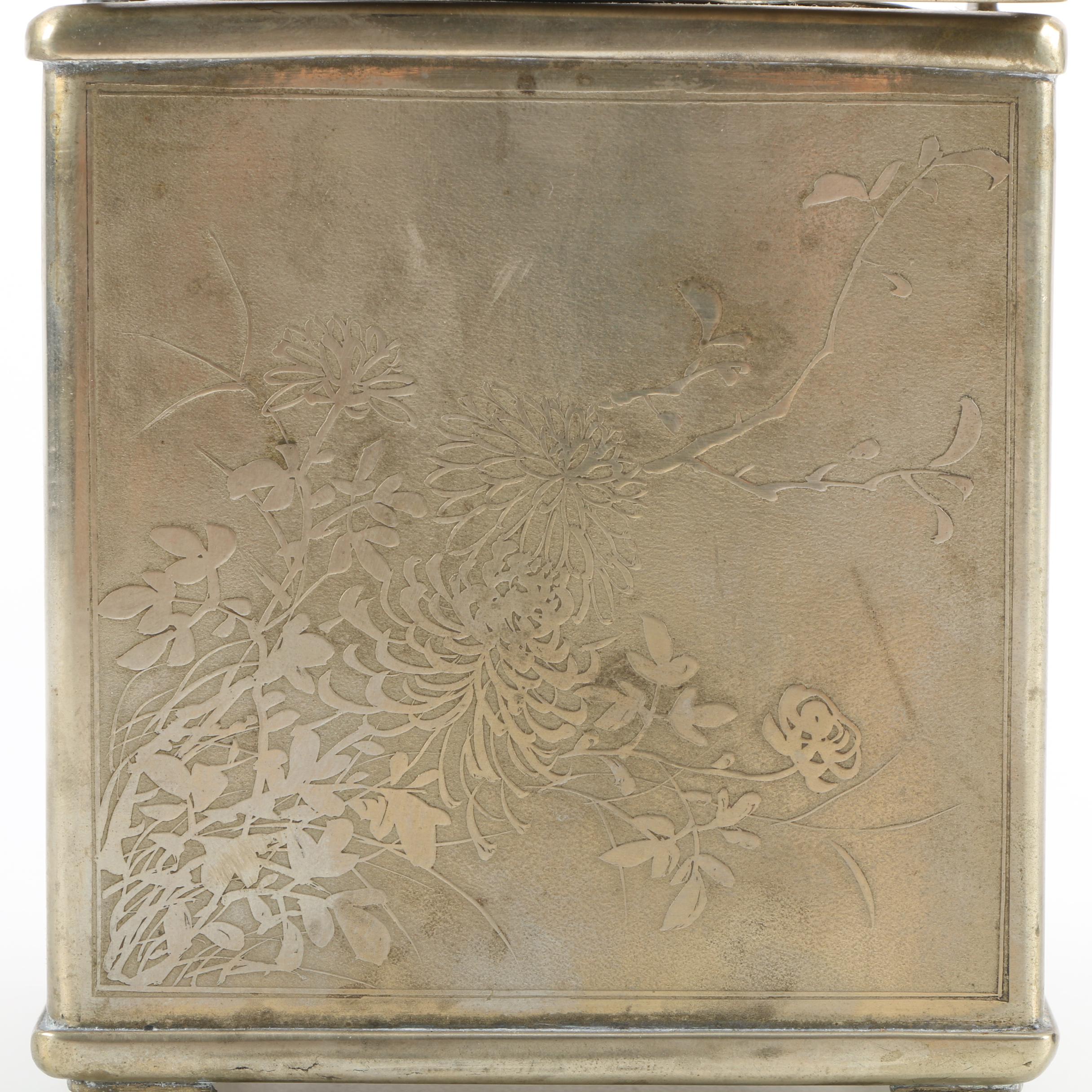 Vintage Japanese Teapot and Chased Brass Serving Dish