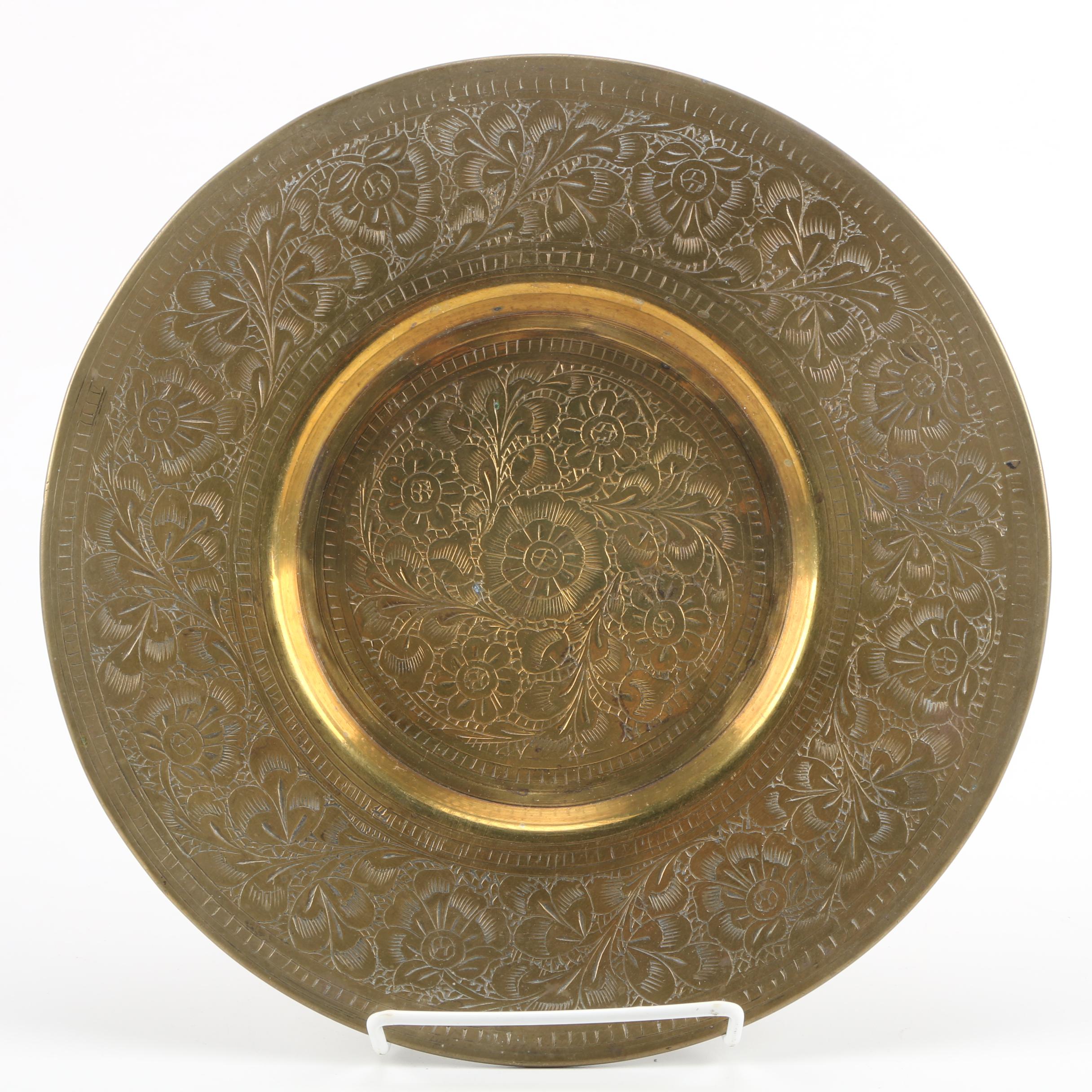 Vintage Japanese Teapot and Chased Brass Serving Dish