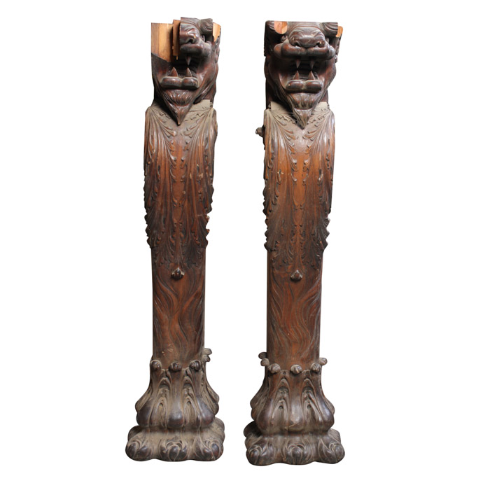 Carved Architectural Salvage with Lion Head Design