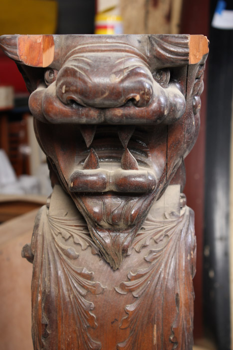Carved Architectural Salvage with Lion Head Design