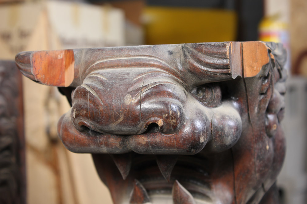 Carved Architectural Salvage with Lion Head Design