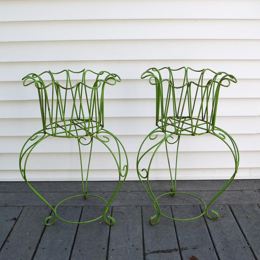 Pair of Green Wire Planters
