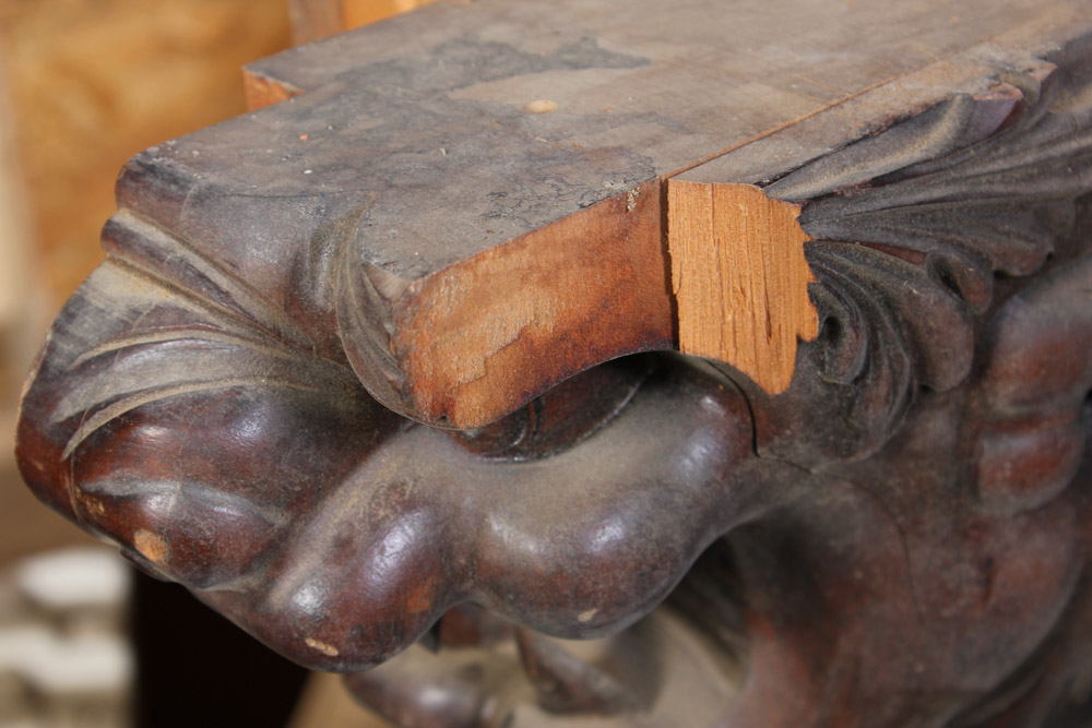 Carved Architectural Salvage with Lion Head Design