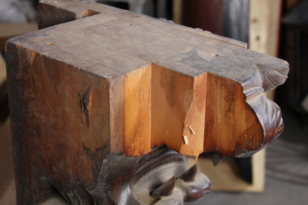 Carved Architectural Salvage with Lion Head Design