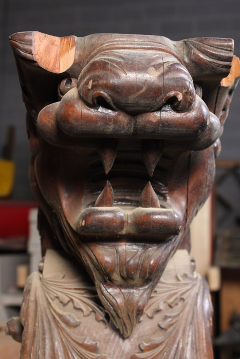 Carved Architectural Salvage with Lion Head Design