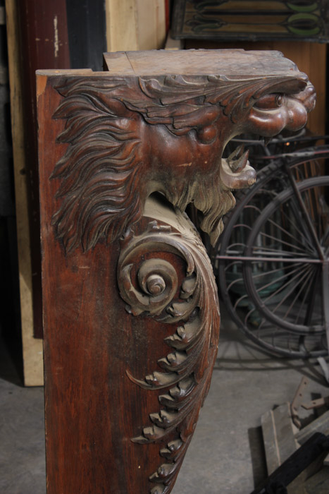 Carved Architectural Salvage with Lion Head Design