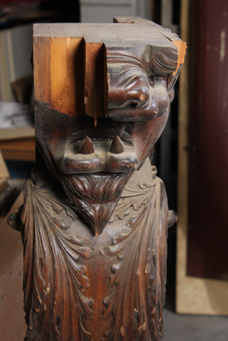 Carved Architectural Salvage with Lion Head Design