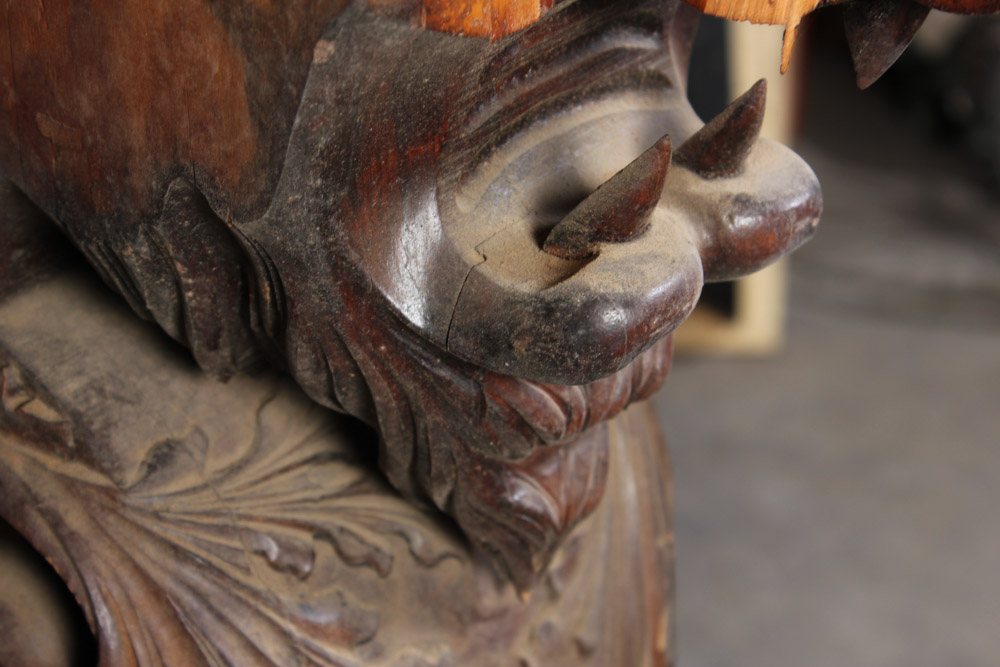 Carved Architectural Salvage with Lion Head Design