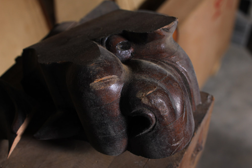 Carved Architectural Salvage with Lion Head Design