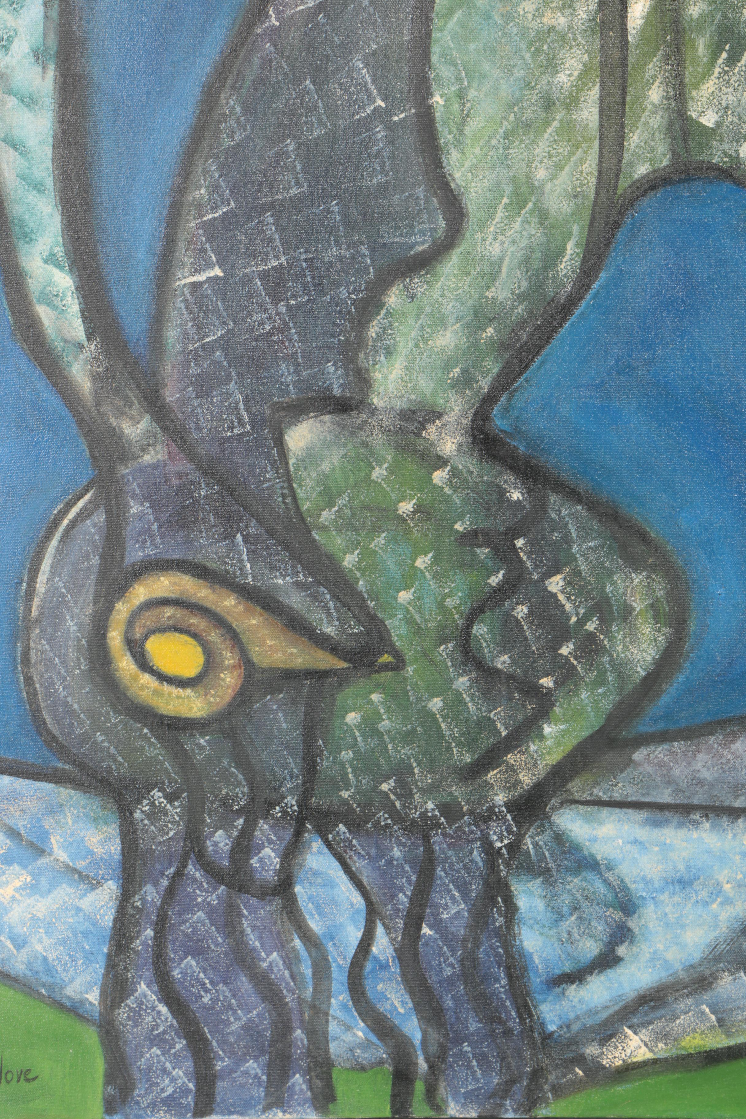 Joan Abelove Oil on Canvas "Girl Washing Her Hair"