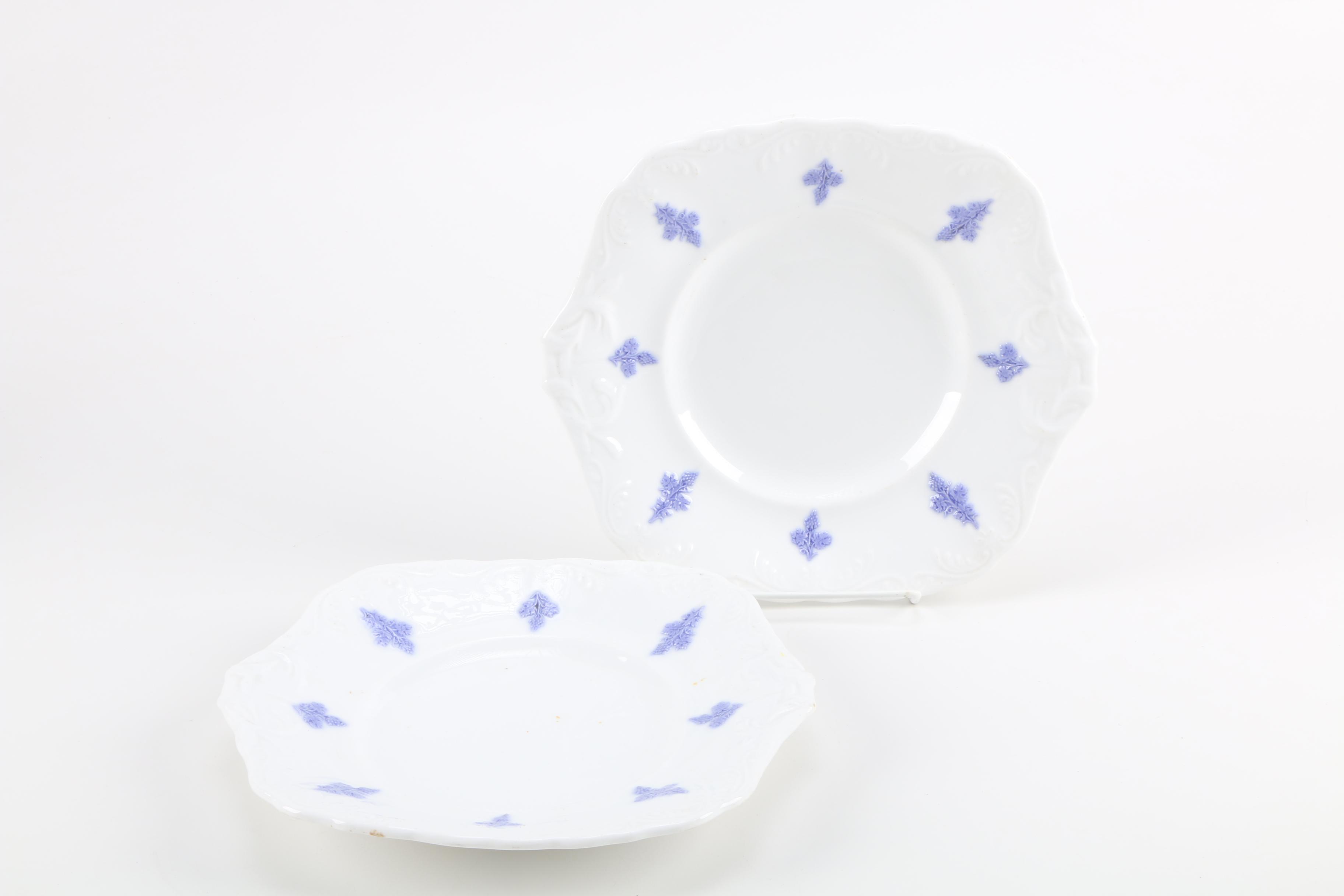 Antique White China with Violet Floral Relief Pattern