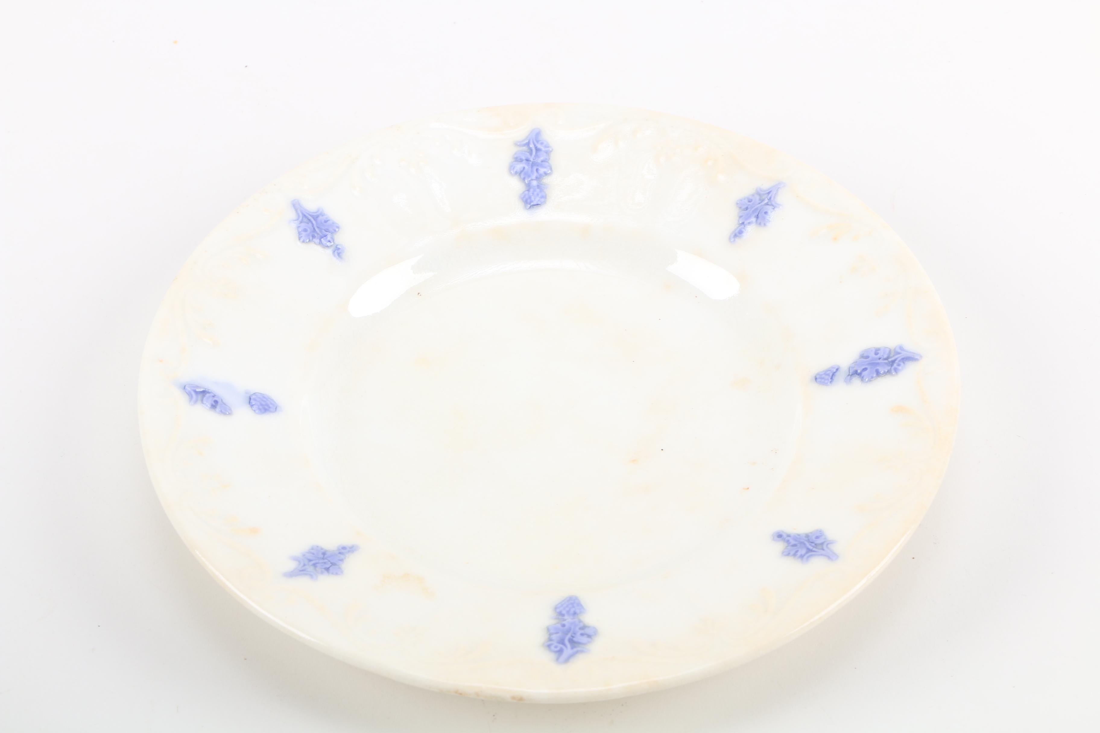 Antique White China with Violet Floral Relief Pattern