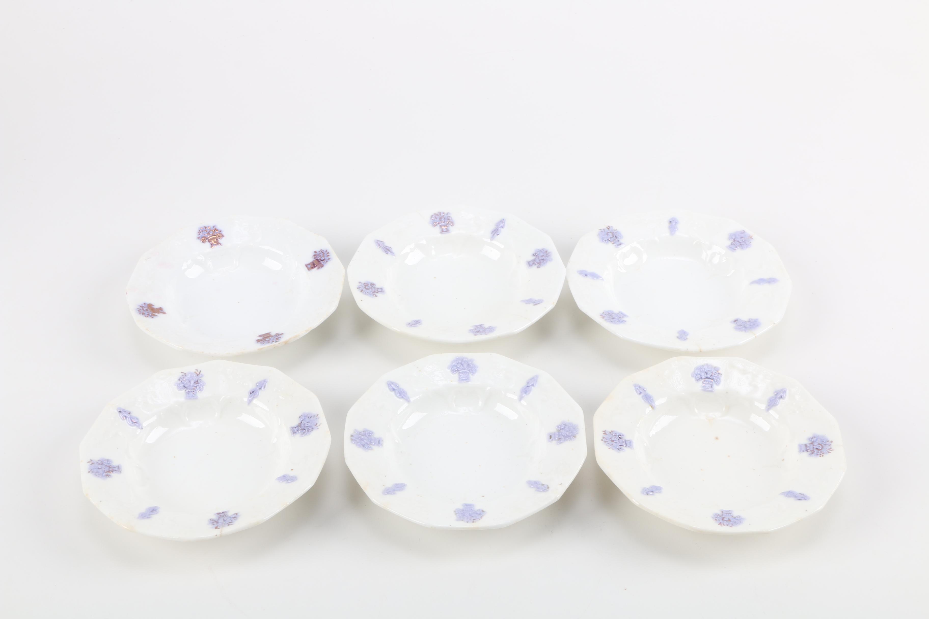 Antique White China with Violet Floral Relief Pattern