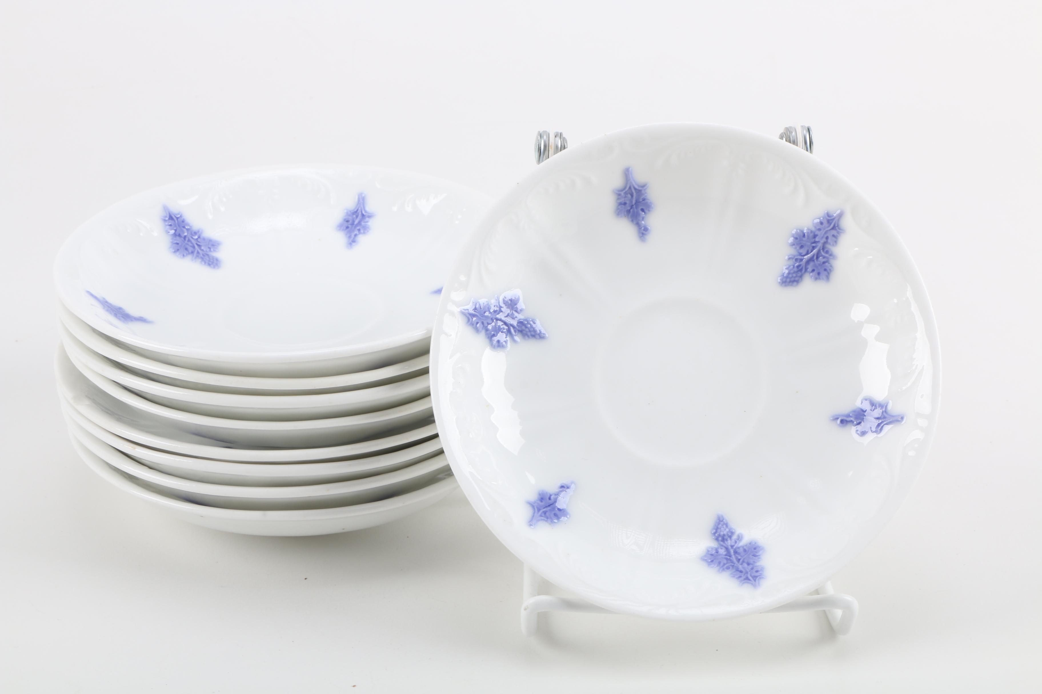 Antique White China with Violet Floral Relief Pattern