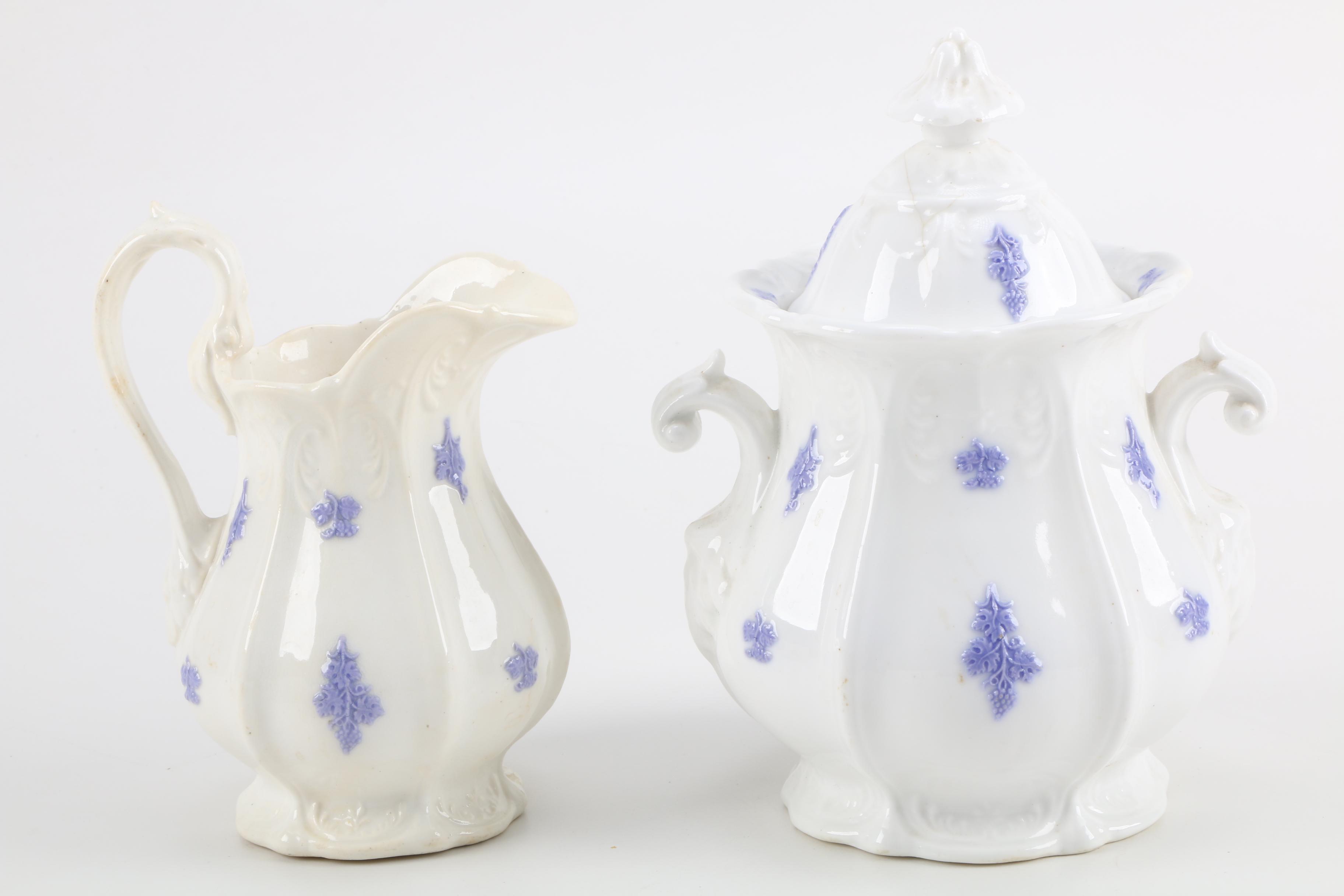 Antique White China with Violet Floral Relief Pattern