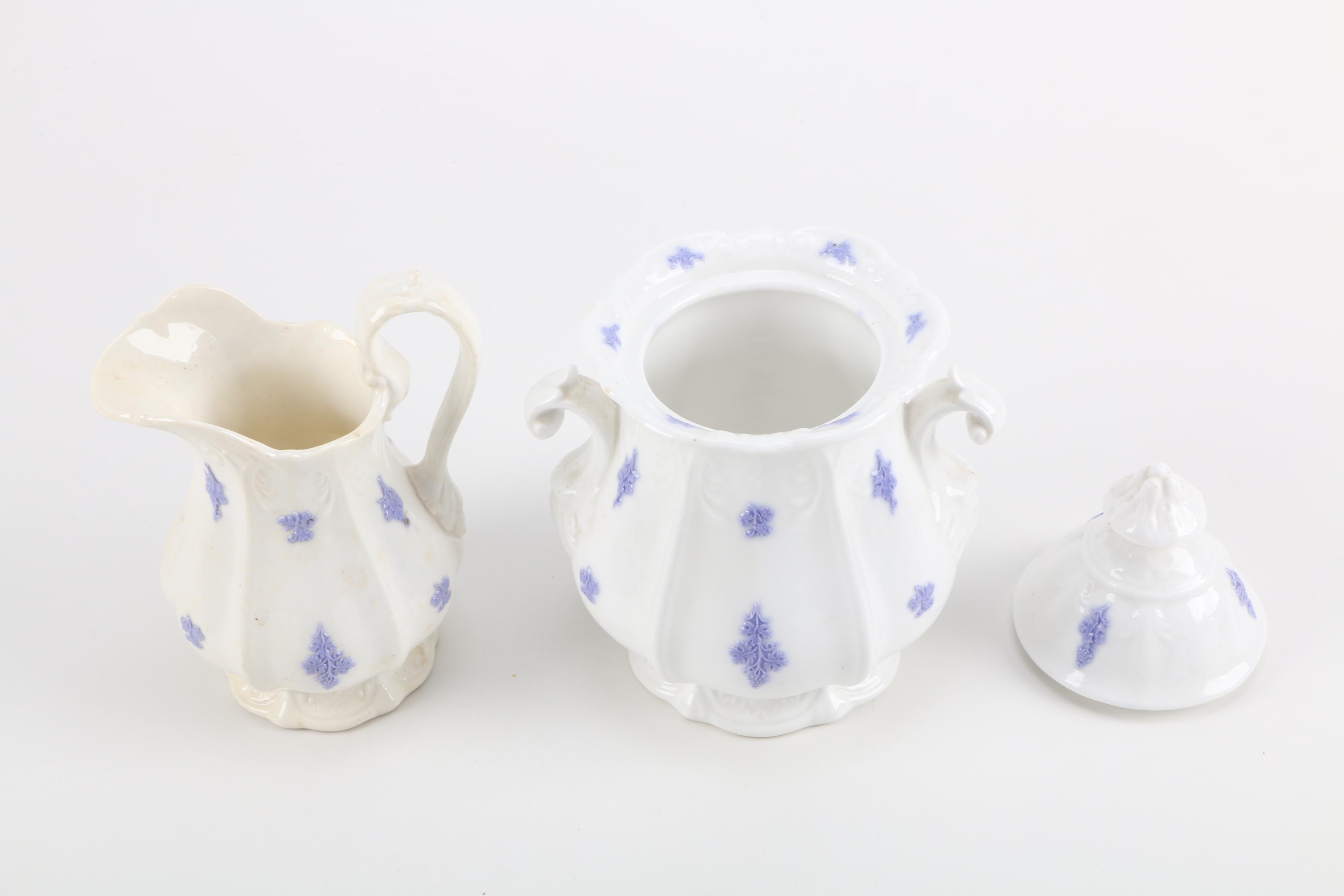 Antique White China with Violet Floral Relief Pattern