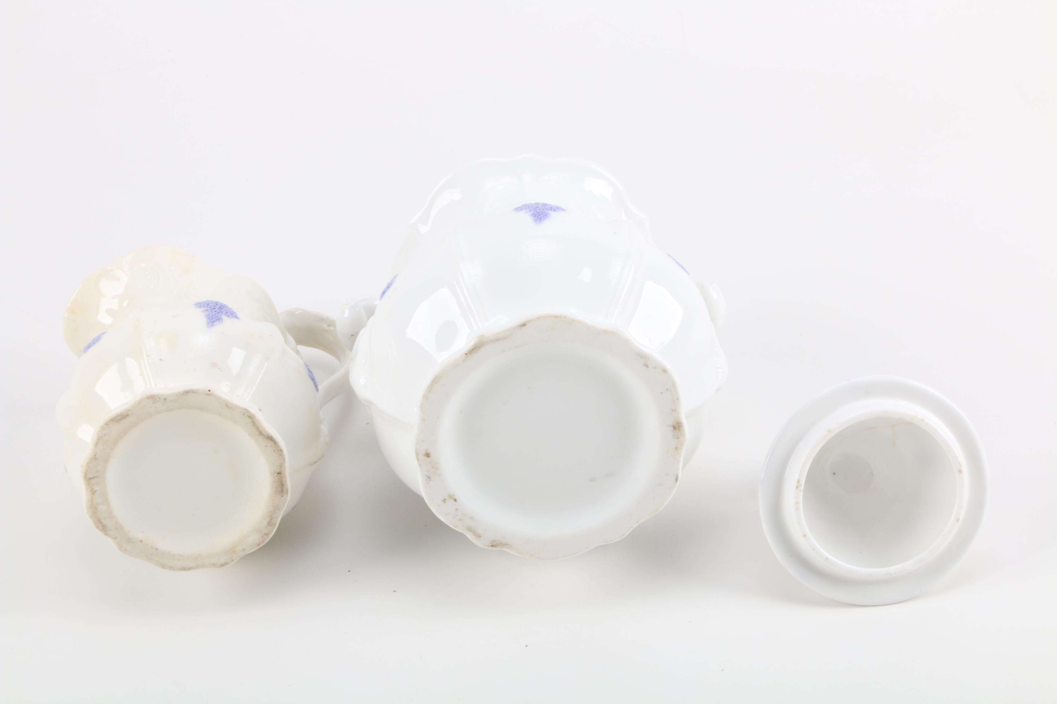 Antique White China with Violet Floral Relief Pattern