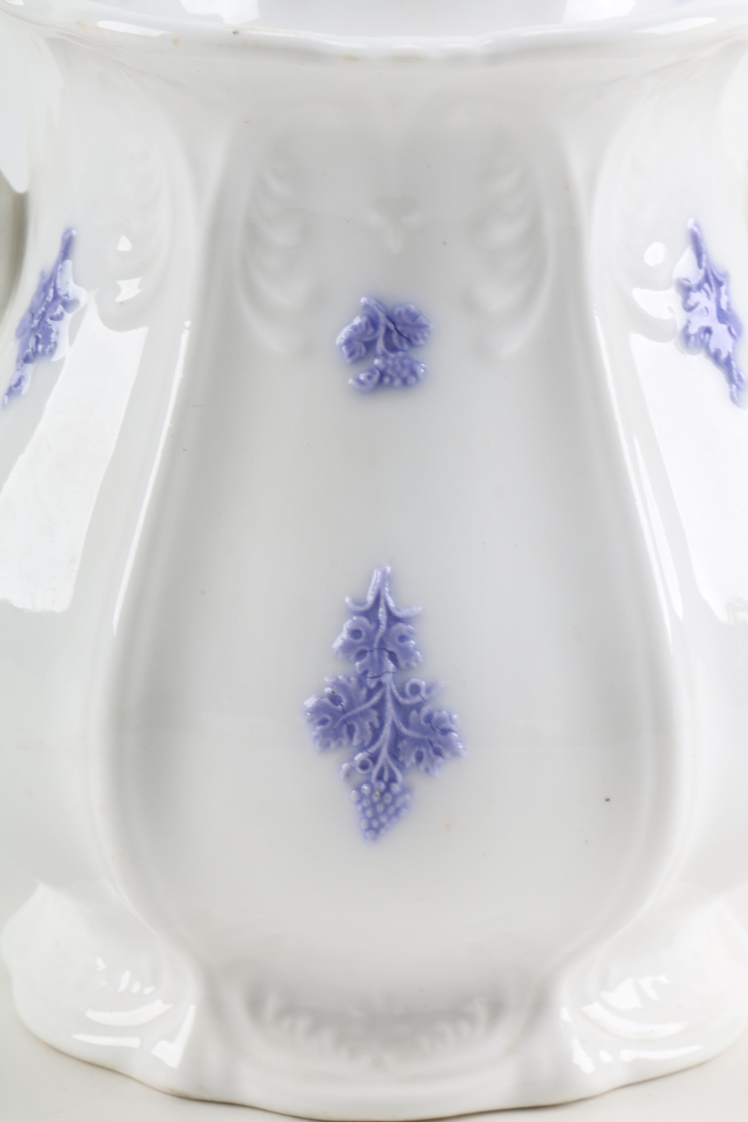 Antique White China with Violet Floral Relief Pattern
