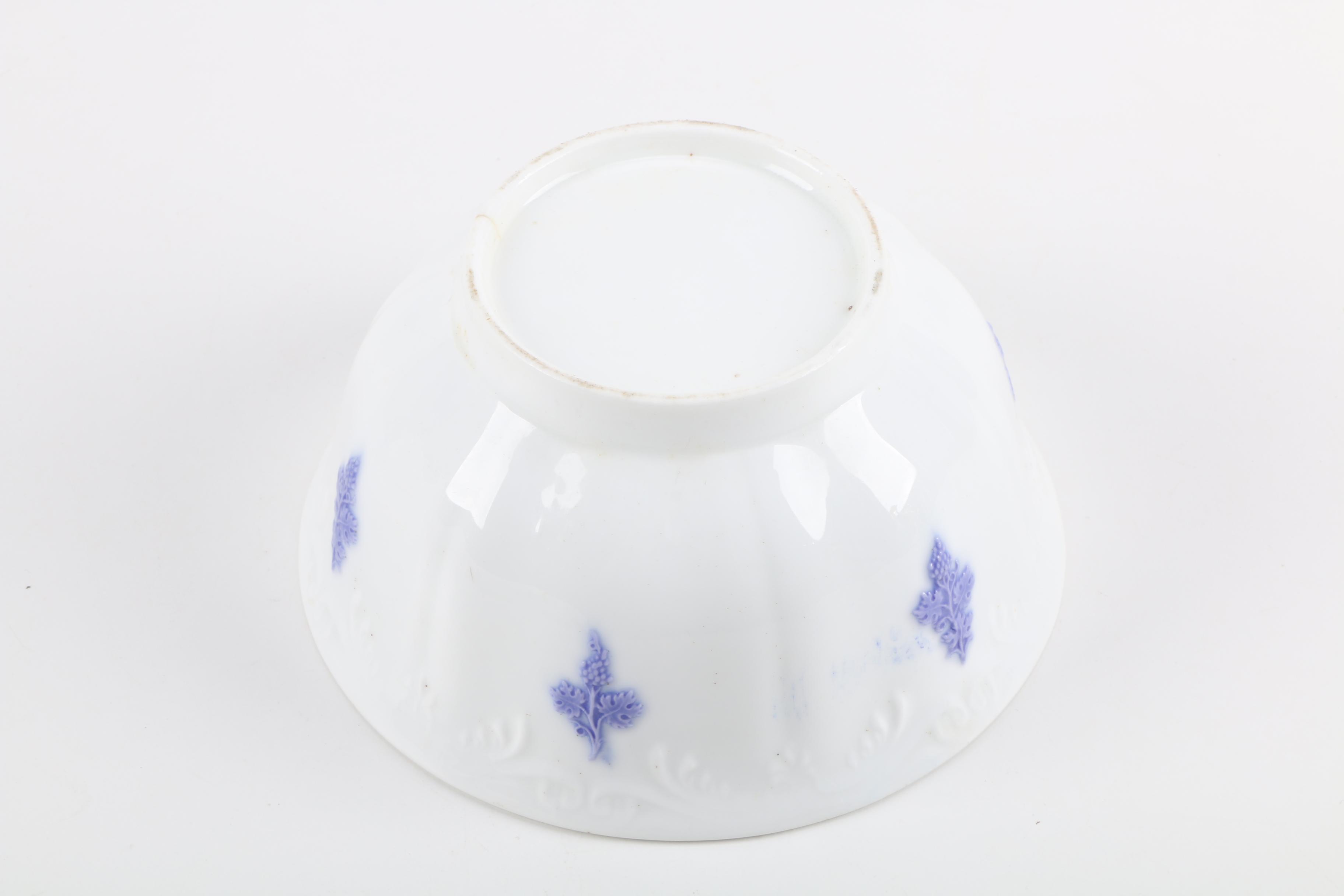 Antique White China with Violet Floral Relief Pattern