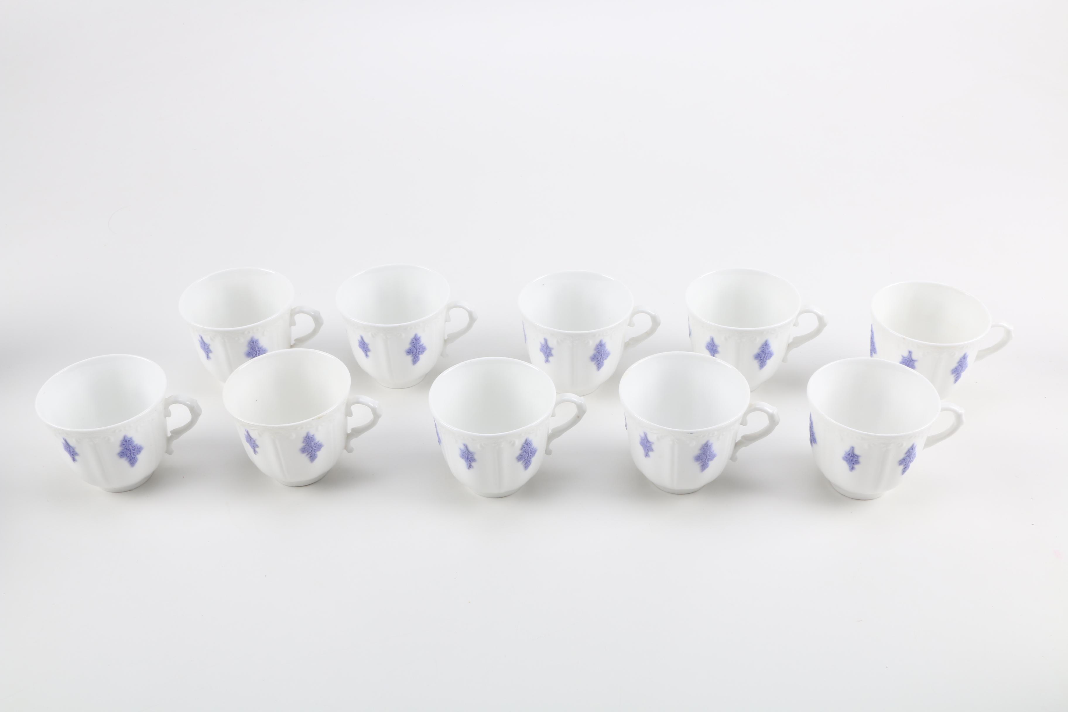 Antique White China with Violet Floral Relief Pattern