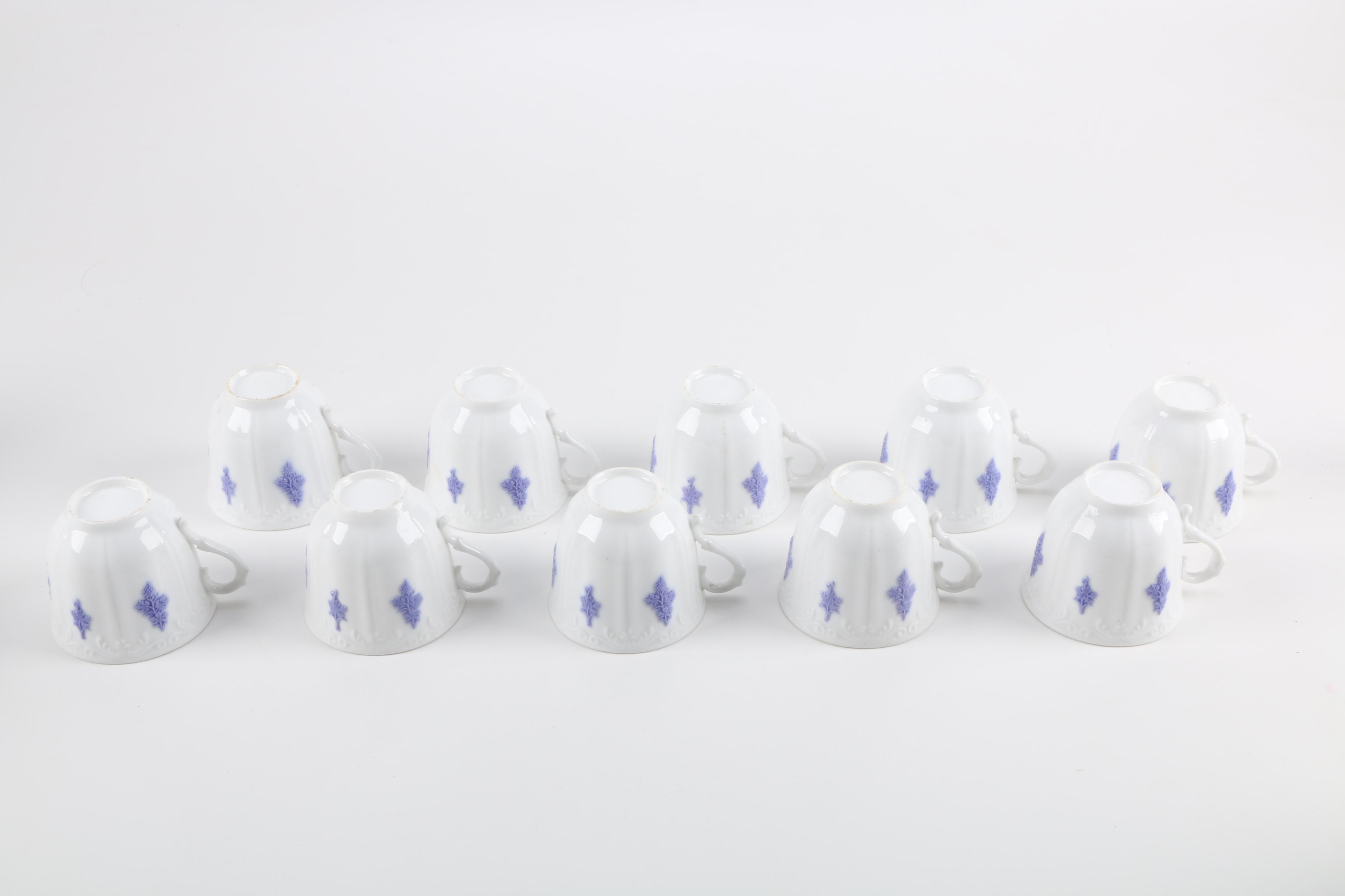 Antique White China with Violet Floral Relief Pattern