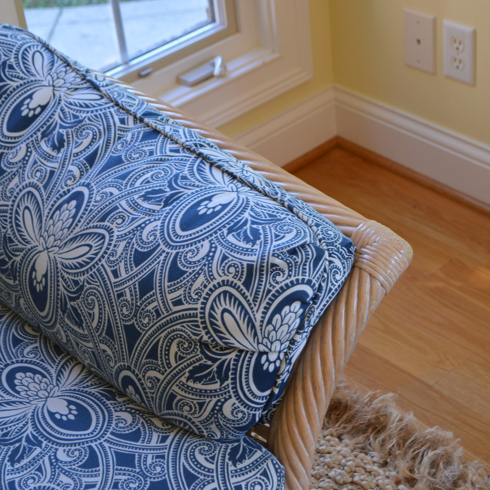 Faux Bamboo and Wicker Camel Back Sofa