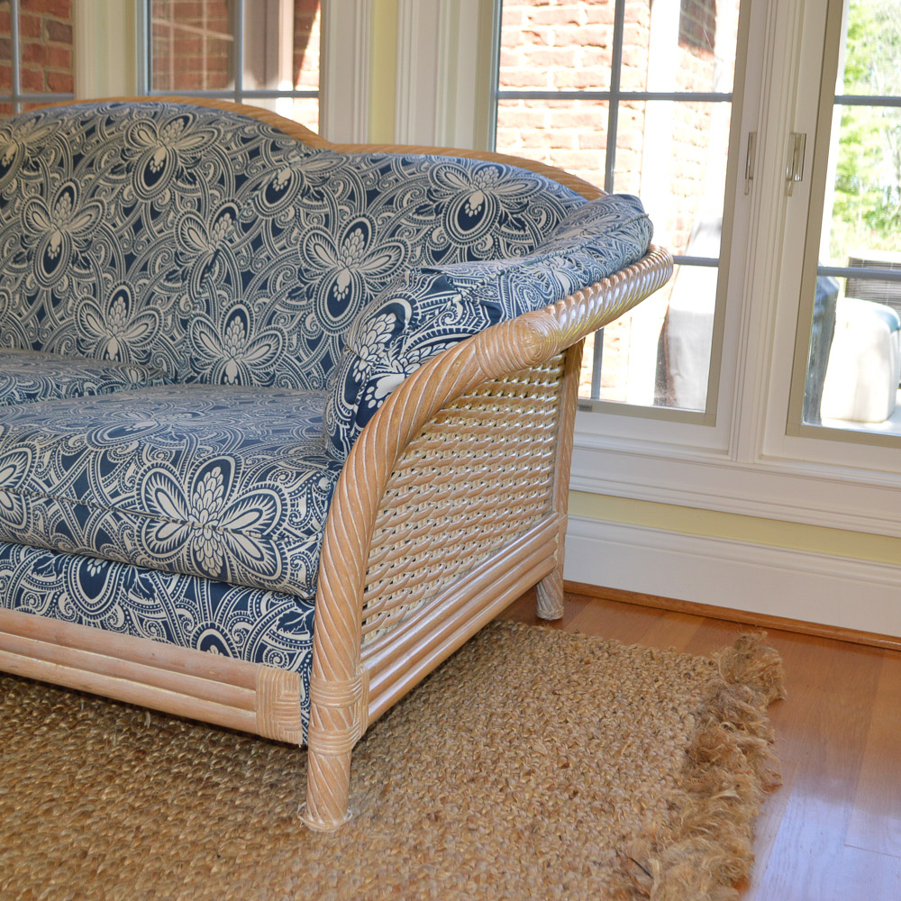 Faux Bamboo and Wicker Camel Back Sofa