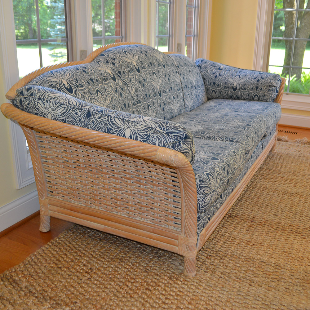 Faux Bamboo and Wicker Camel Back Sofa