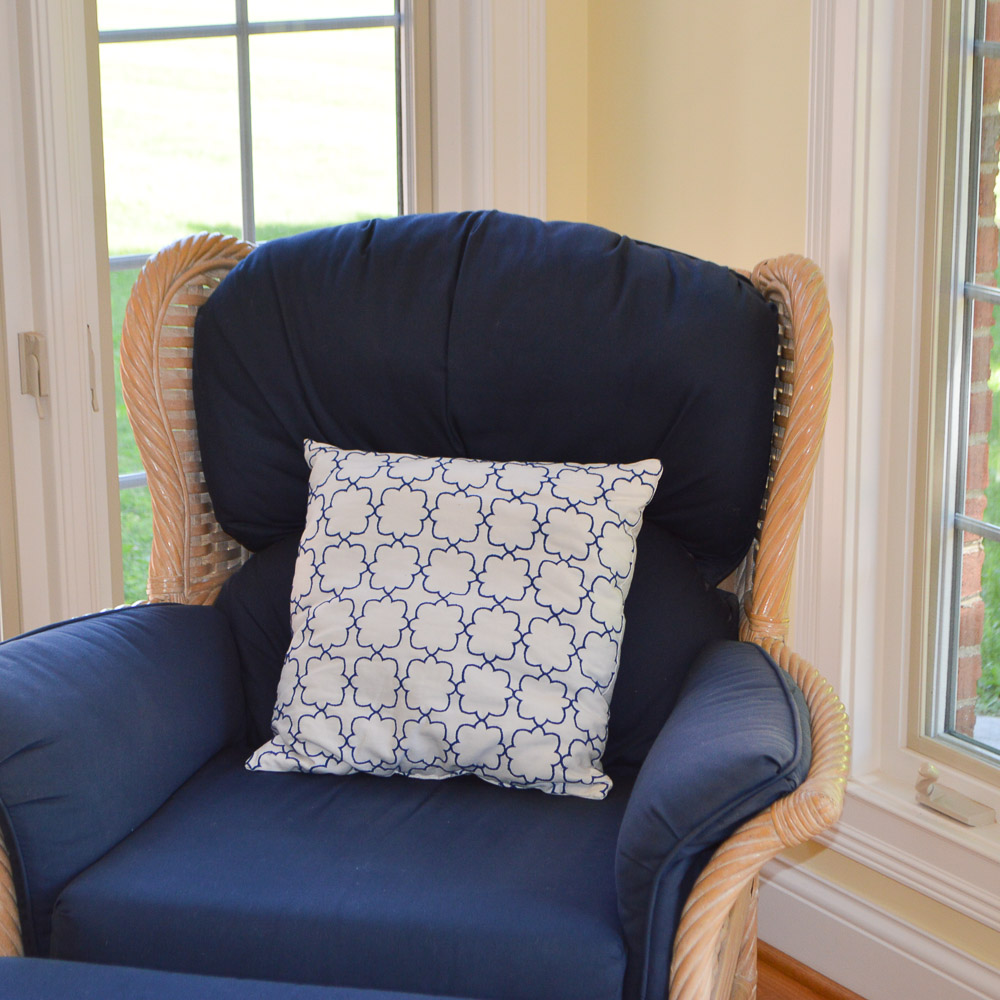 Faux Bamboo and Wicker Wing Chair With Ottoman