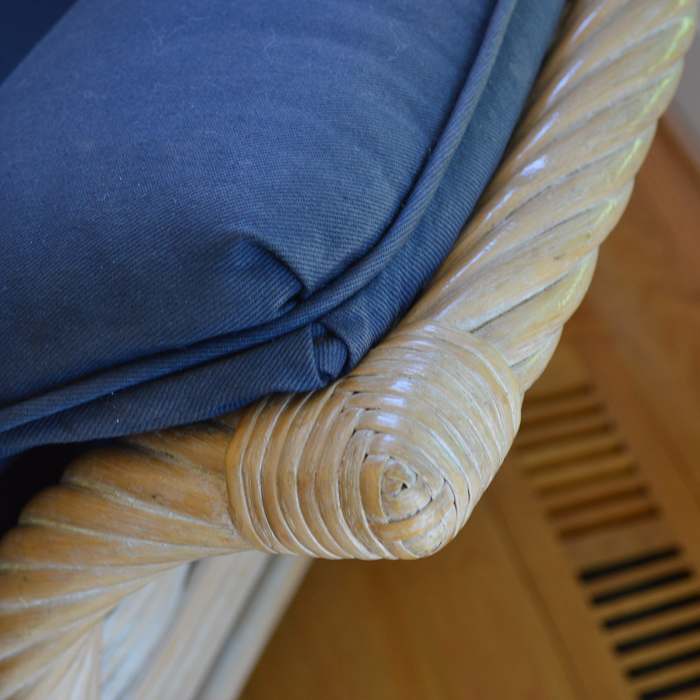 Faux Bamboo and Wicker Wing Chair With Ottoman