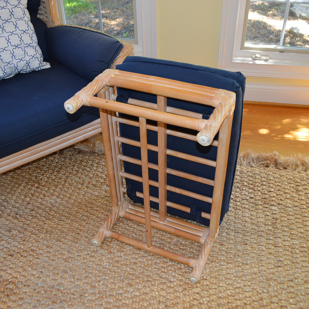 Faux Bamboo and Wicker Wing Chair With Ottoman