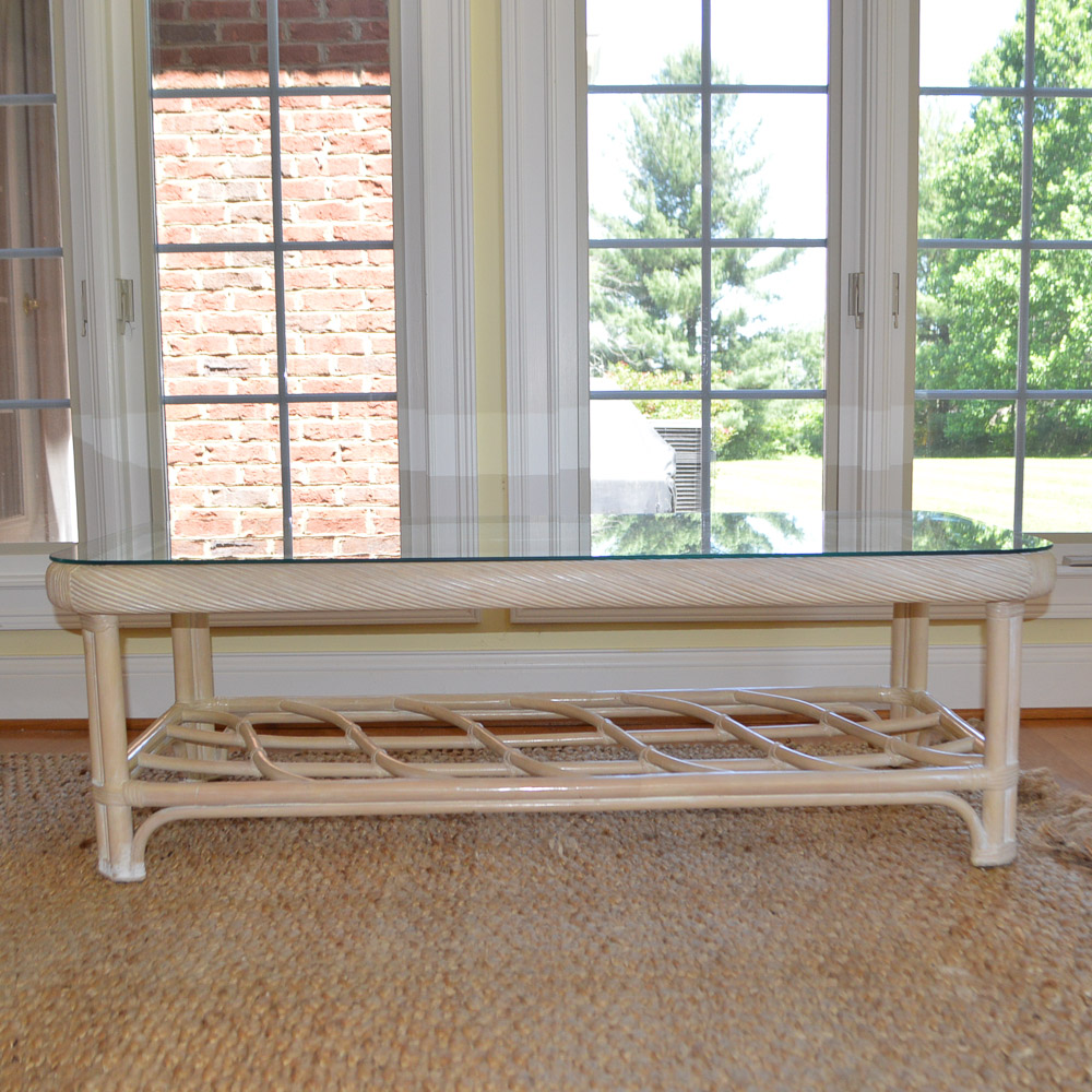 Glass Top Wicker Coffee Table