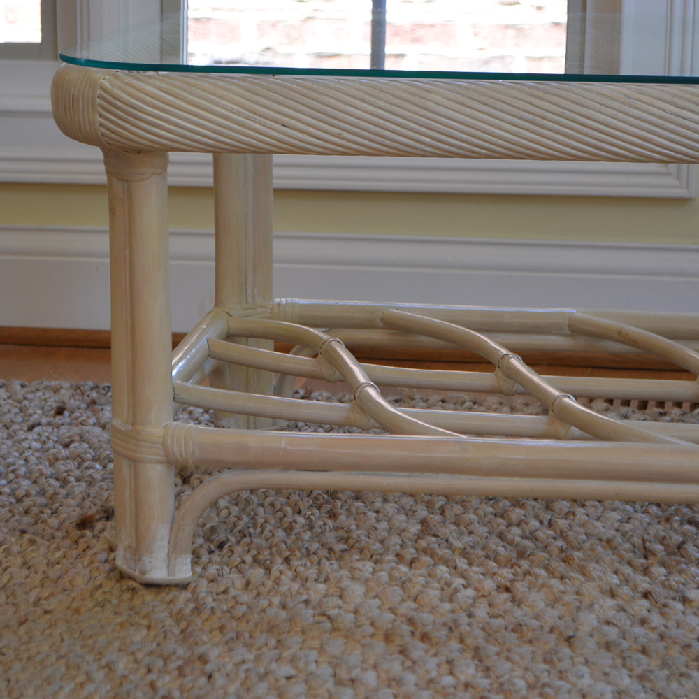 Glass Top Wicker Coffee Table