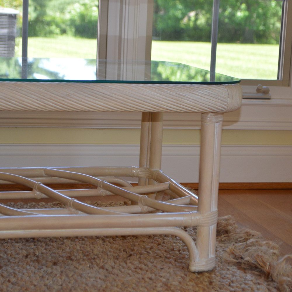 Glass Top Wicker Coffee Table