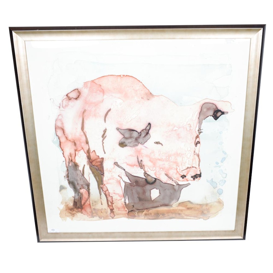 Reproduction Watercolor Print Titled "Piglet I"