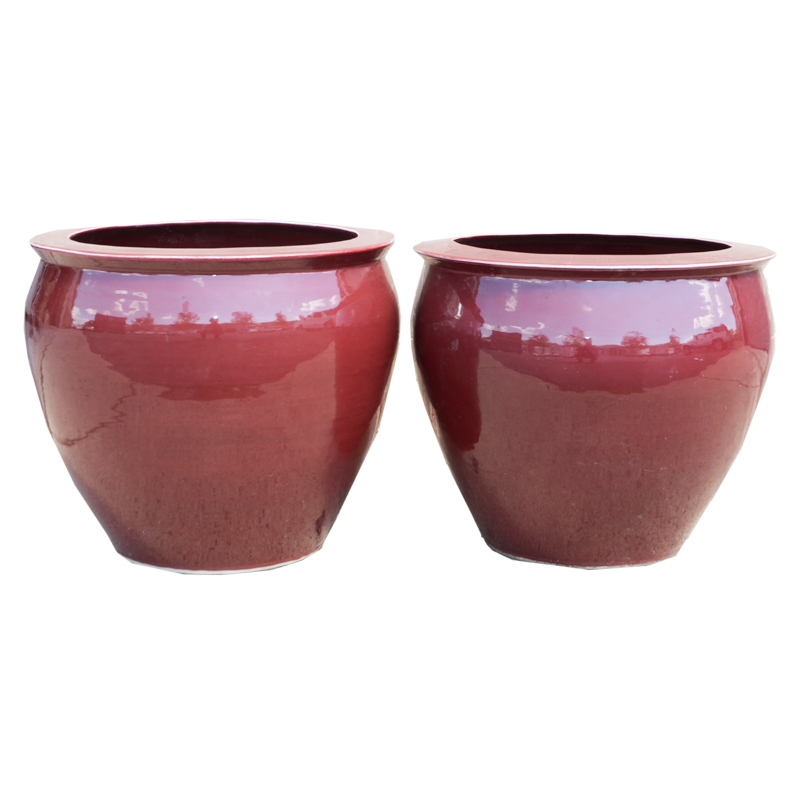 Pair of Red Ceramic Jardinières