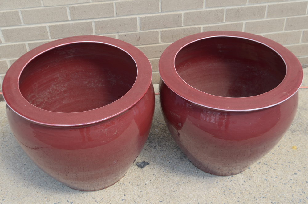 Pair of Red Ceramic Jardinières