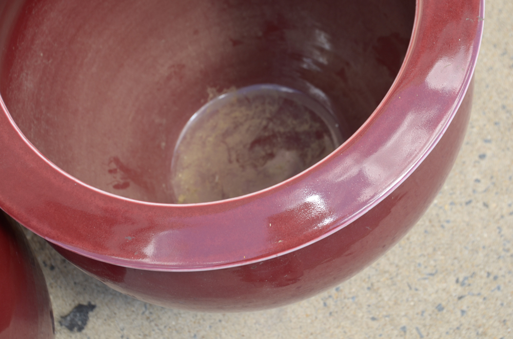 Pair of Red Ceramic Jardinières