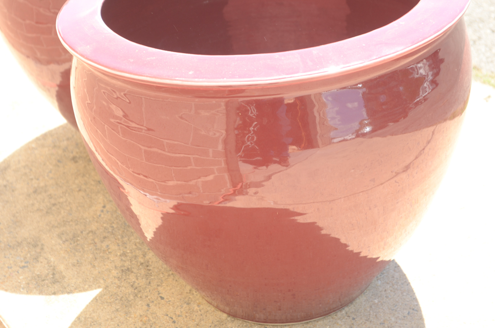 Pair of Red Ceramic Jardinières