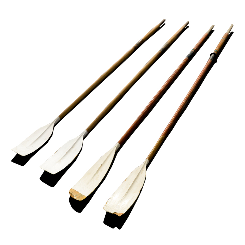 Collection of Vintage Rowing Oars with White Blades