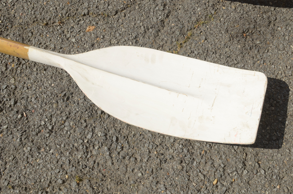 Collection of Vintage Rowing Oars with White Blades