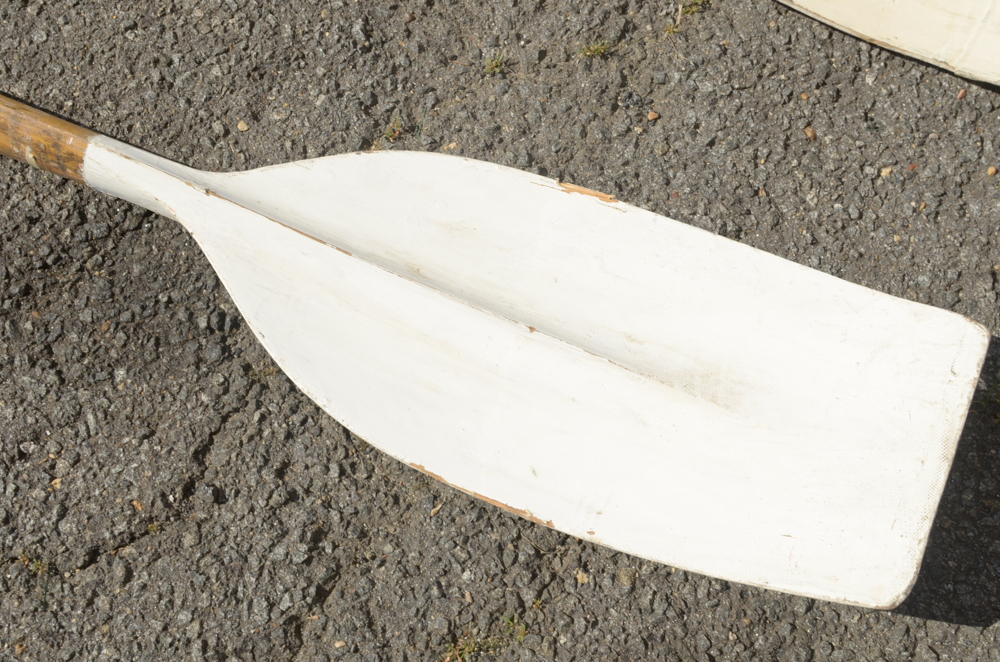 Collection of Vintage Rowing Oars with White Blades