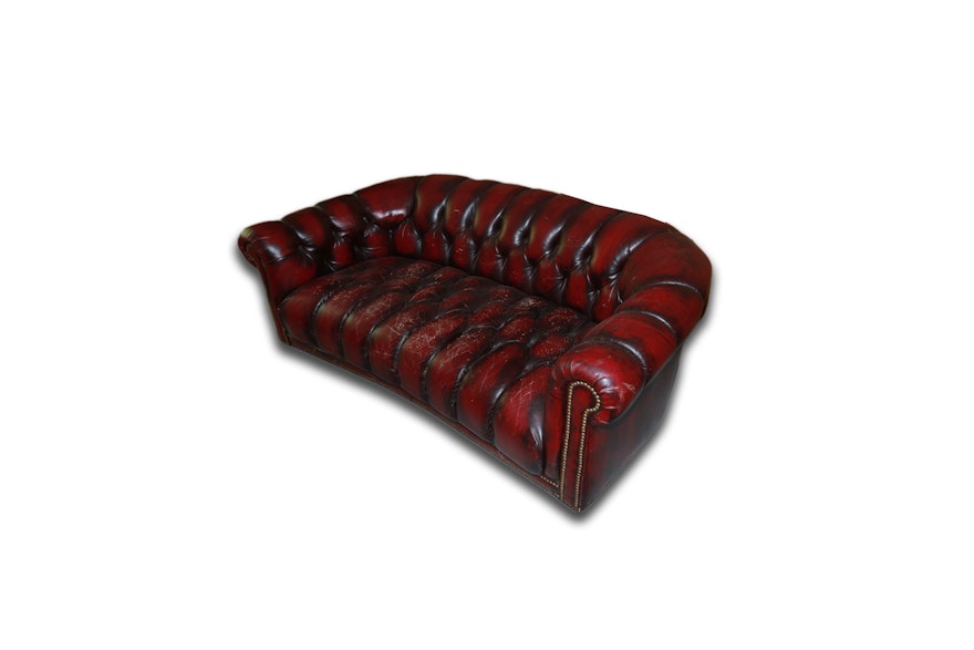 Red and Black Leather Chesterfield Syle Sofa
