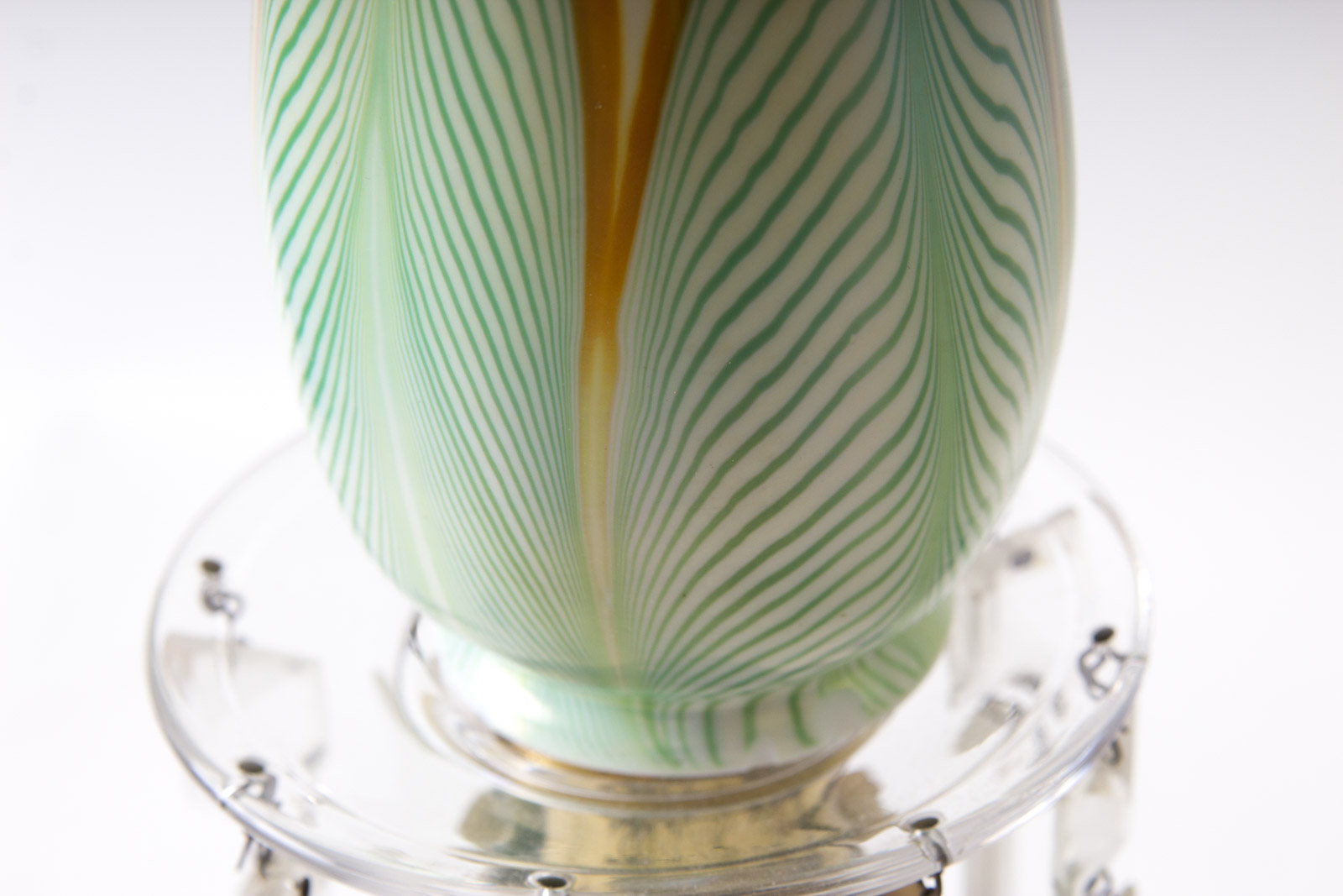 Antique Brass Lamps with Steuben "Pulled Feather" Pattern Glass Shades