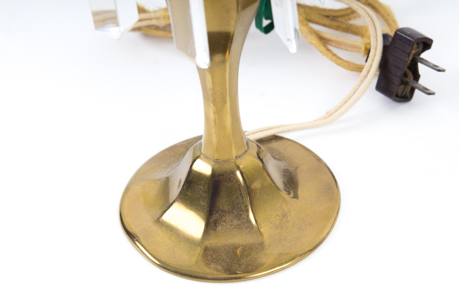 Antique Brass Lamps with Steuben "Pulled Feather" Pattern Glass Shades